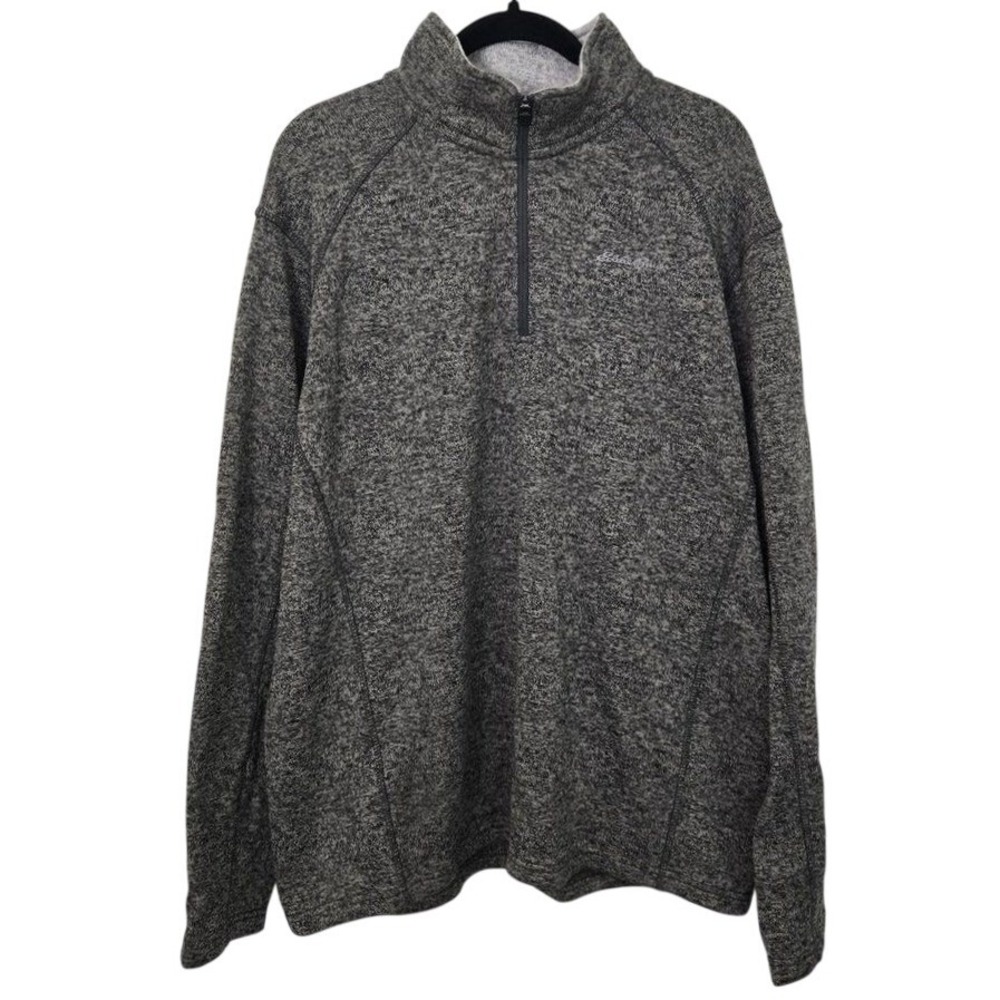 Mens Eddie Bauer XL Quarter Zip Fleece Pullover Gray Heather Knit Sweater